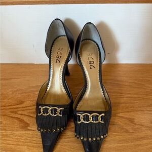BCBG Black Heels with Gold Chain Detail